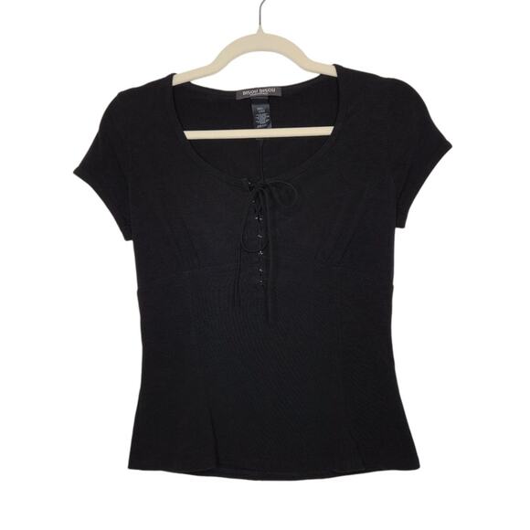 Vintage Bisou Bisou y2k Black Corset Milkmaid Style Goth Emo Witchy Fall Autumn - Picture 1 of 4